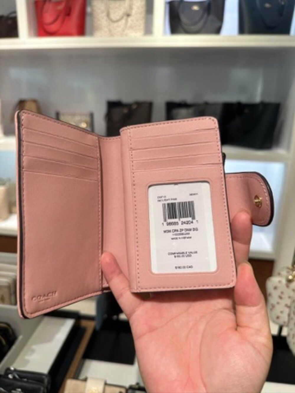 NWT Coach CDF13 Medium Corner Zip Wallet Signature Denim Light Pink/Gold Tone - Picture 10 of 11